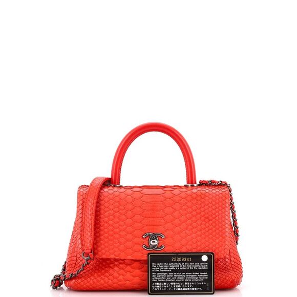Chanel Coco Top Handle Bag Python Mini Red - Picture 2 of 8